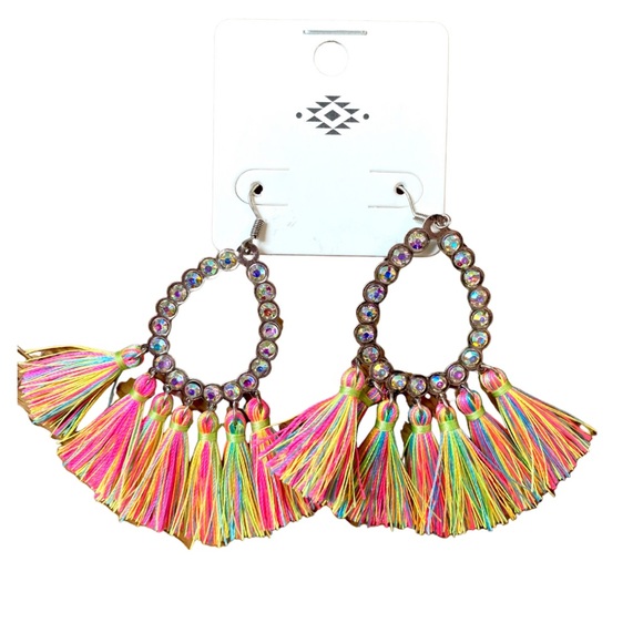 Neon tassel tear drop earrings - Picture 2 of 3